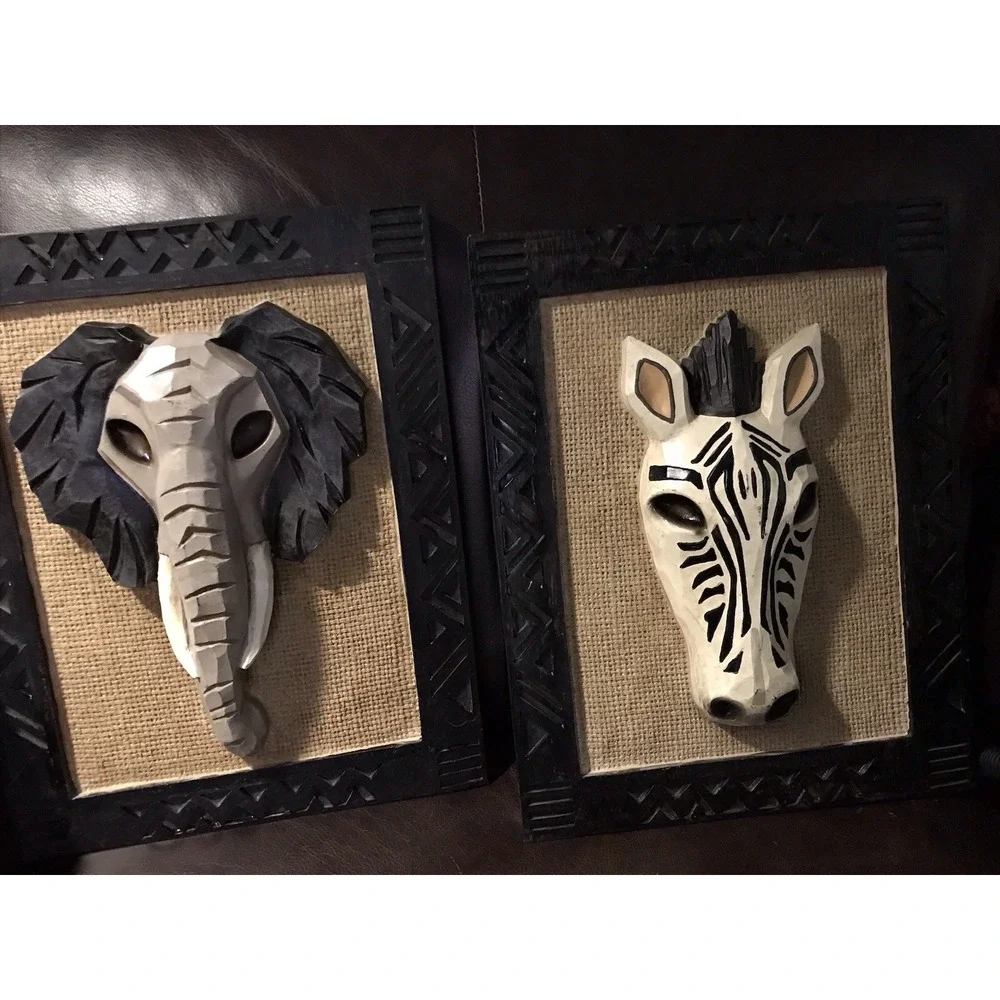 3D Elephant Zebra Wood‎ Framed Wall Art African Decorative Art